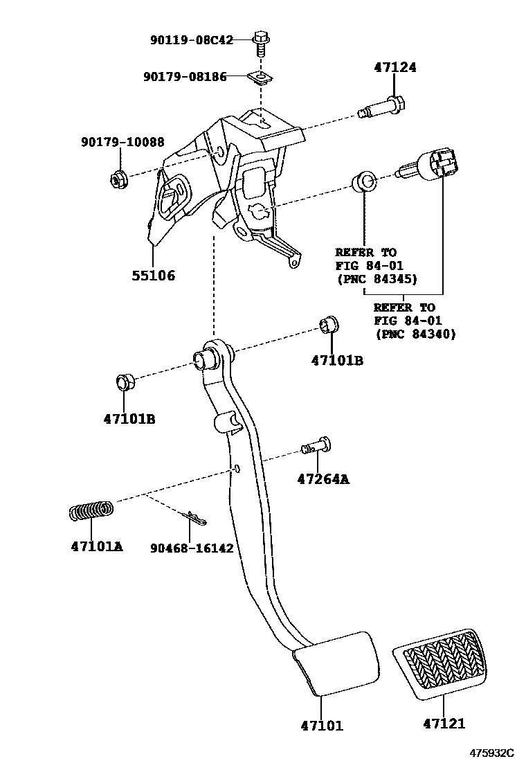 Toyota COROLLA Brake Pedal & Bracket EPC diagram — 475932C