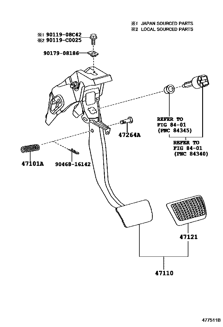 Toyota COROLLA Brake Pedal & Bracket EPC diagram — 477511B