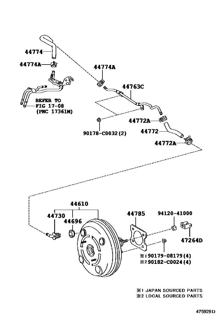 Toyota COROLLA 制动助力器和真空管 EPC diagram — 475929D