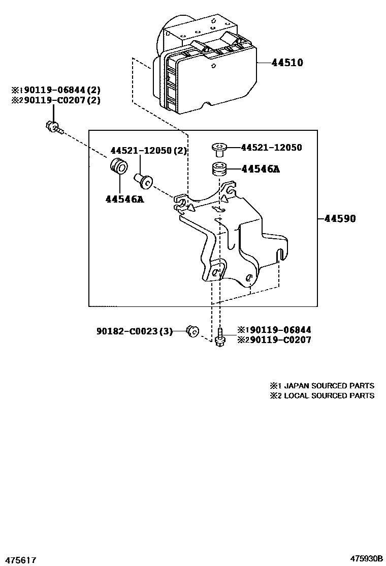 Toyota COROLLA 制动配管和卡箍 EPC diagram — 475930B