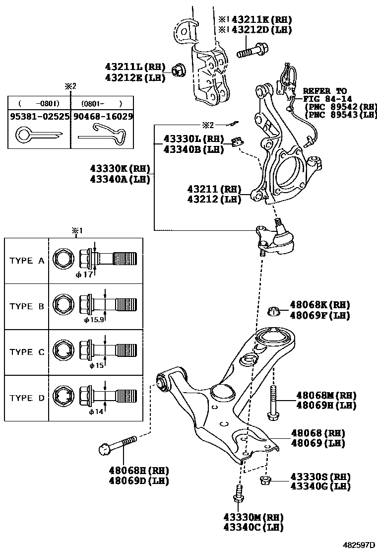 Toyota COROLLA 前桥控制臂和转向节 EPC diagram — 482597D