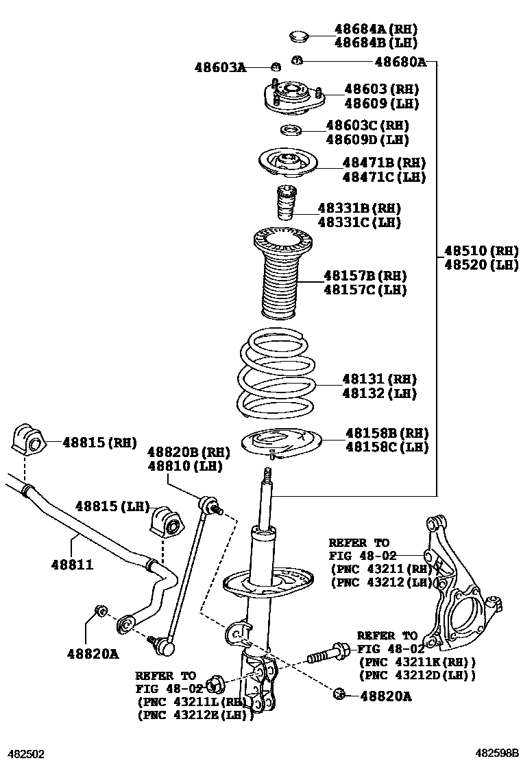 Toyota COROLLA Front Spring & Shock Absorber EPC diagram — 482598B