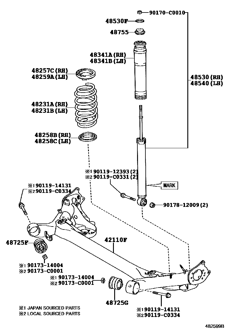 Toyota COROLLA Rear Spring & Shock Absorber EPC diagram — 482599B