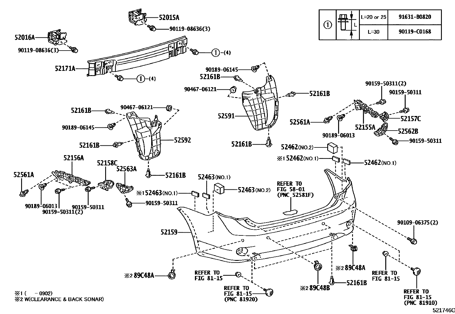 Toyota COROLLA 后保险杠及附件 EPC diagram — 521746G