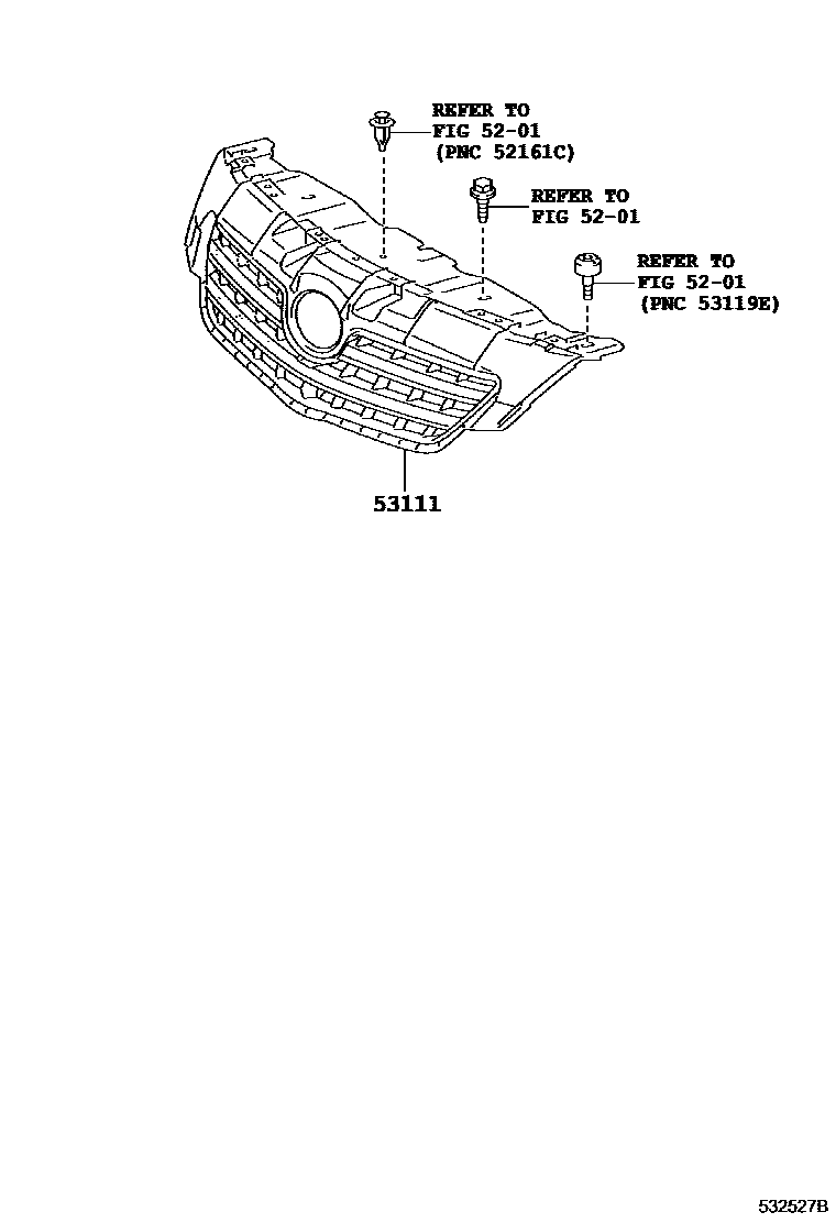 Toyota COROLLA radiator grille EPC diagram — 532527B
