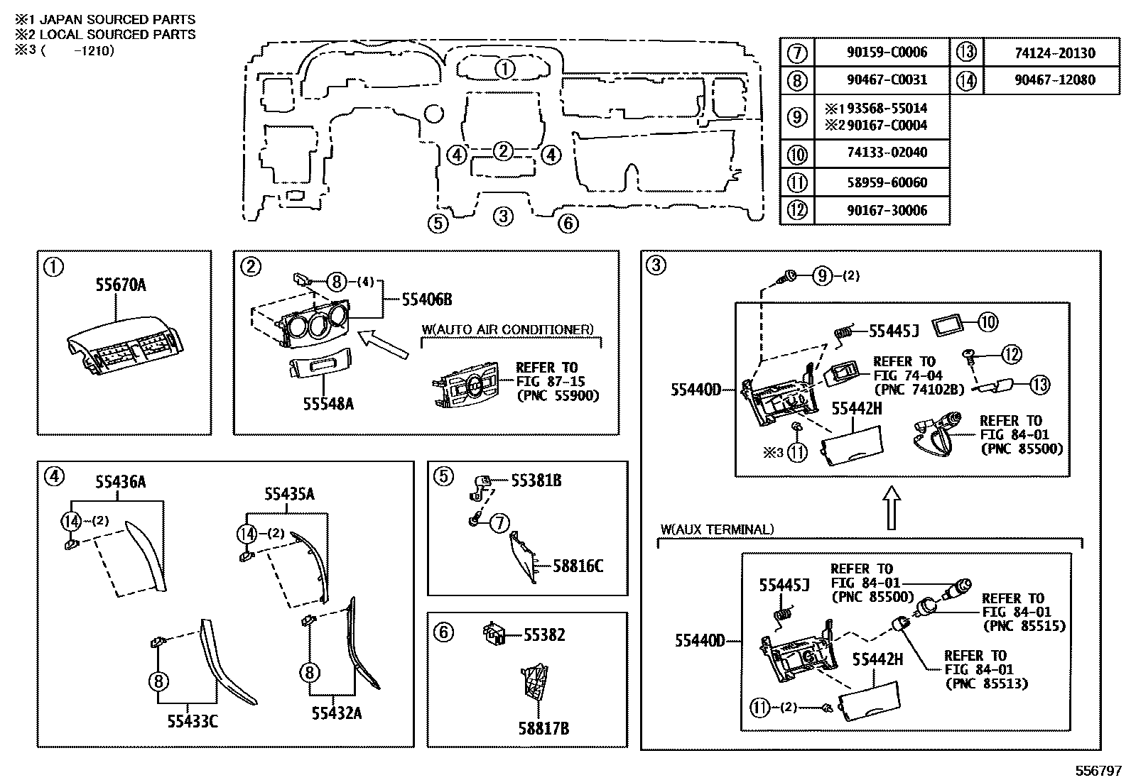 Toyota COROLLA 仪表板和手套箱 EPC diagram — 556797