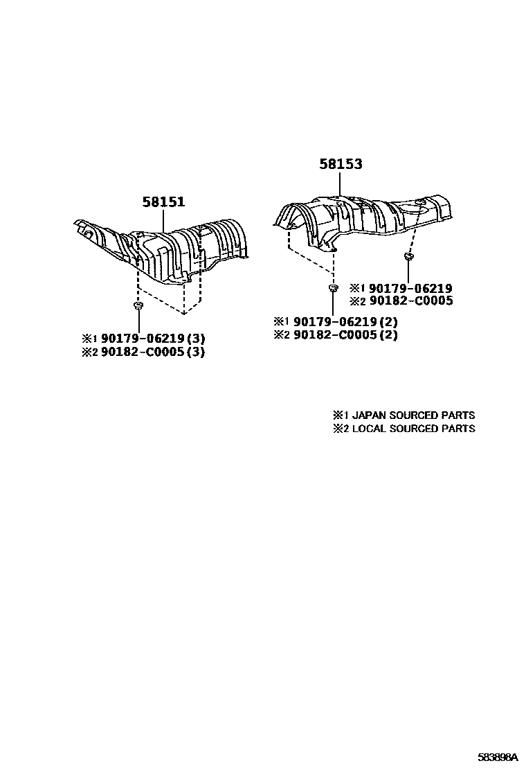 Toyota COROLLA 地板隔热垫 EPC diagram — 583898A