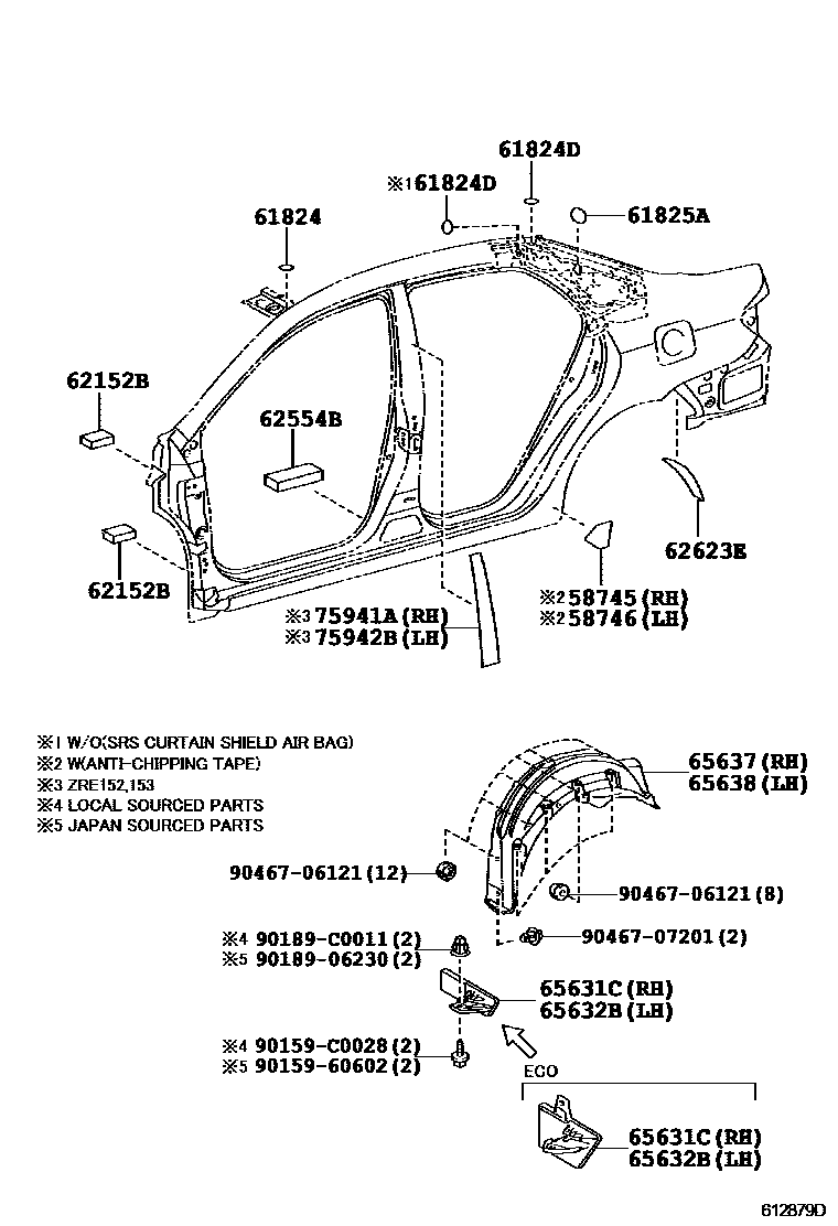 Toyota COROLLA 侧梁 EPC diagram — 612879D
