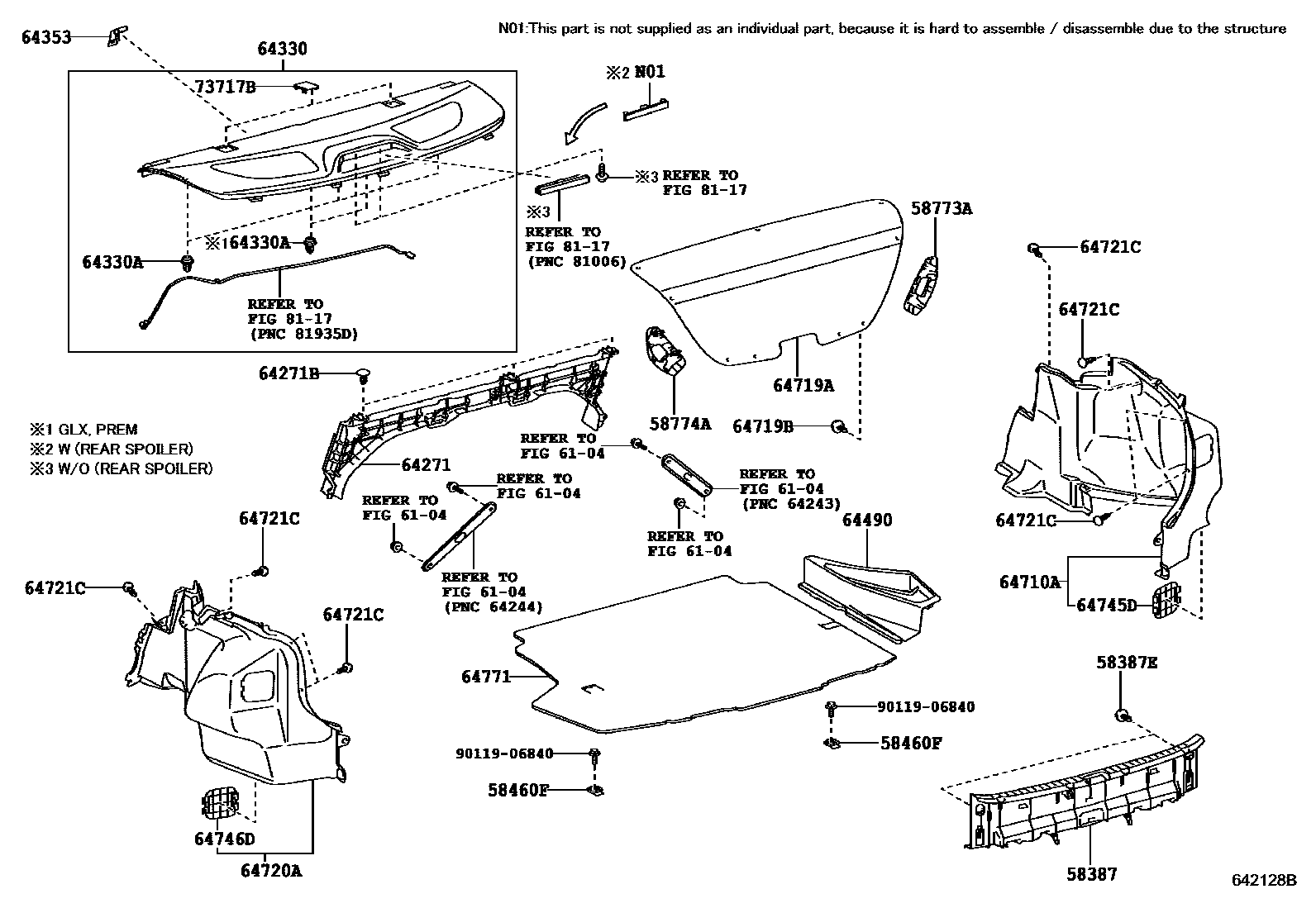Toyota COROLLA 杂物箱板和行李箱垫 EPC diagram — 642128B