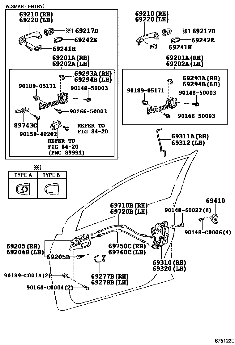 Toyota COROLLA 前门锁和车门把手 EPC diagram — 675122E