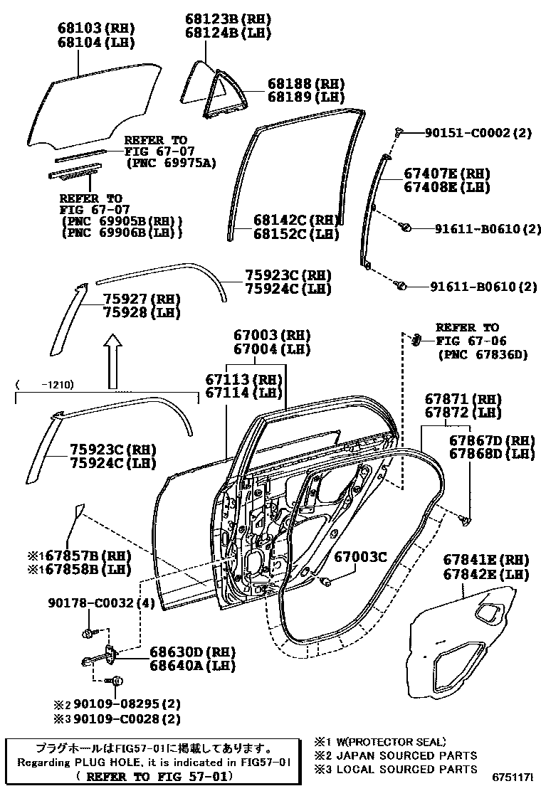 Toyota COROLLA 后门板和后门玻璃 EPC diagram — 675117I