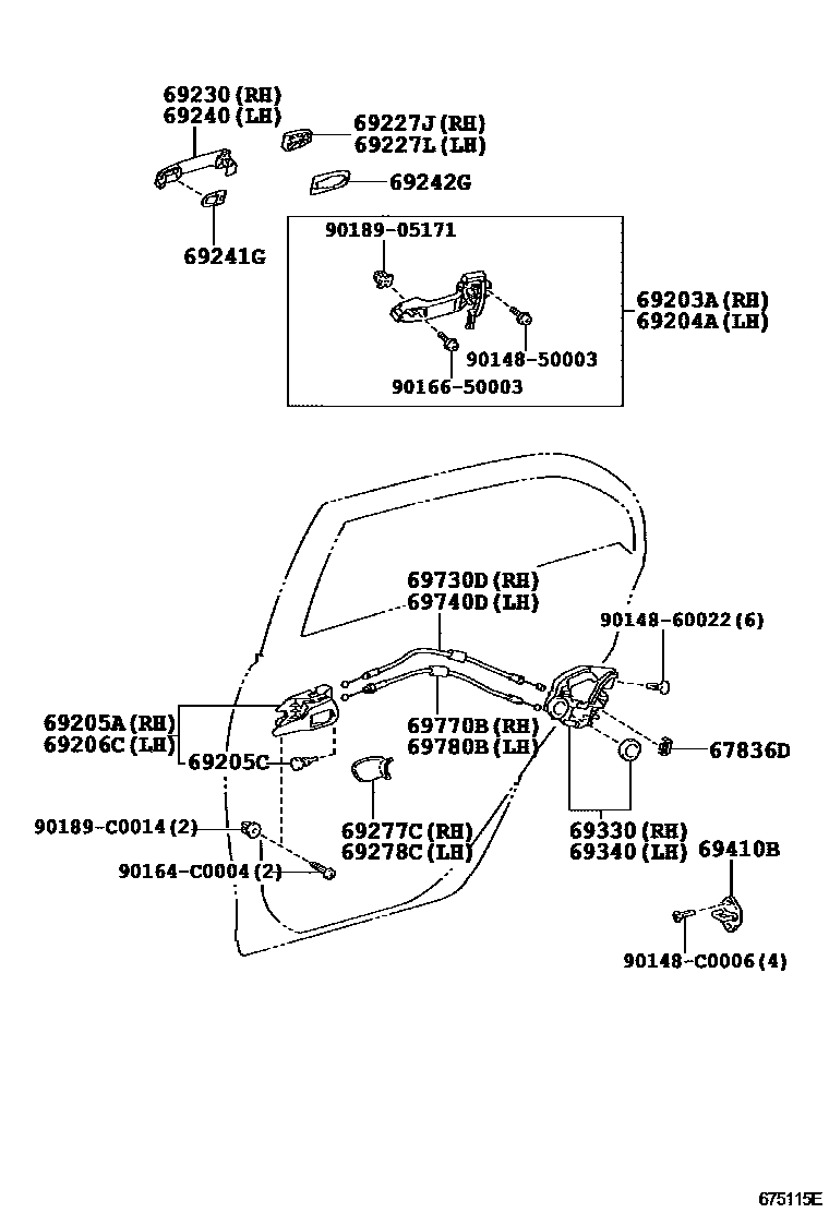 Toyota COROLLA 后门锁和后门把手 EPC diagram — 675115E