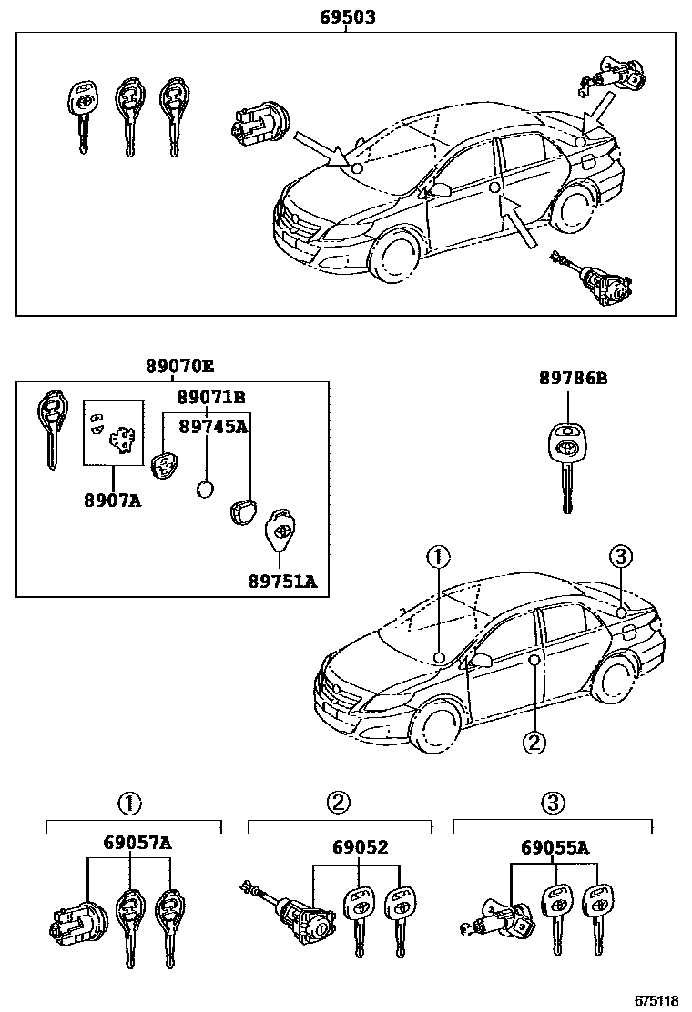 Toyota COROLLA 锁芯组件 EPC diagram — 675118