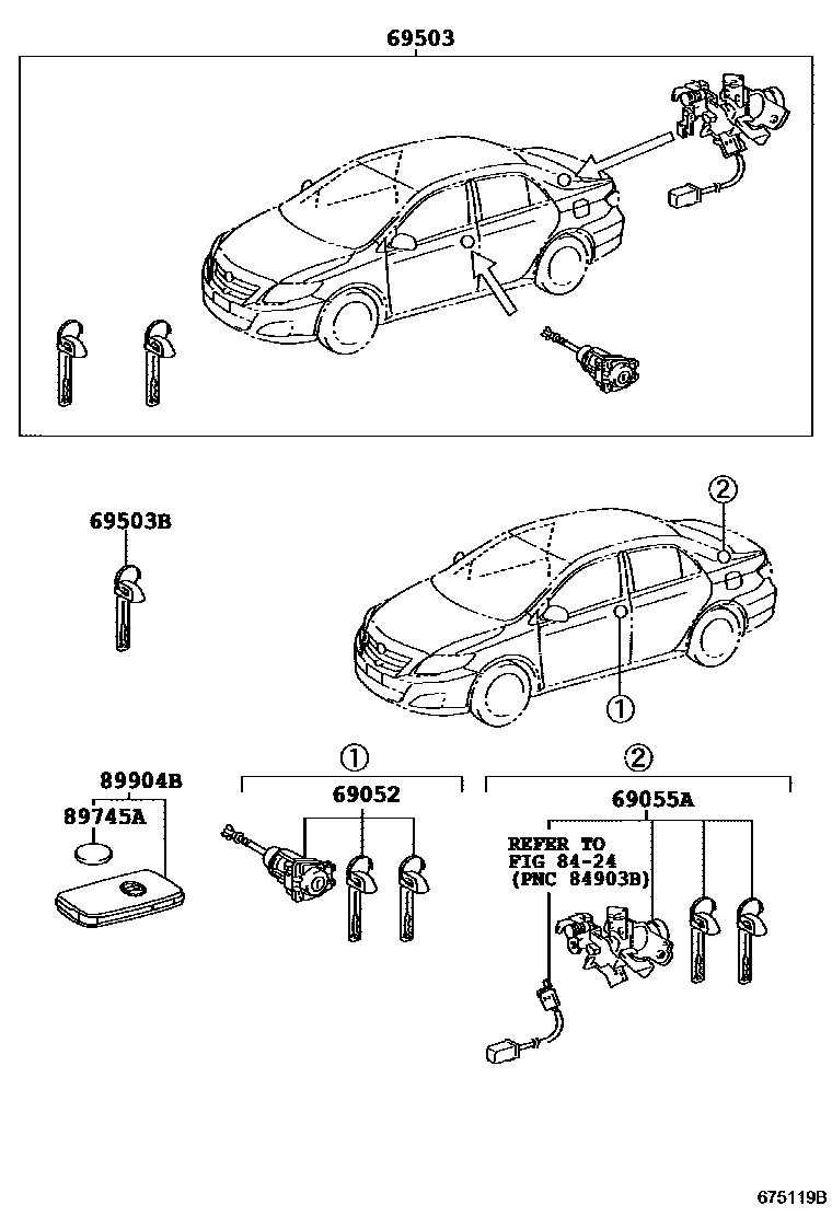 Toyota COROLLA 锁芯组件 EPC diagram — 675119B