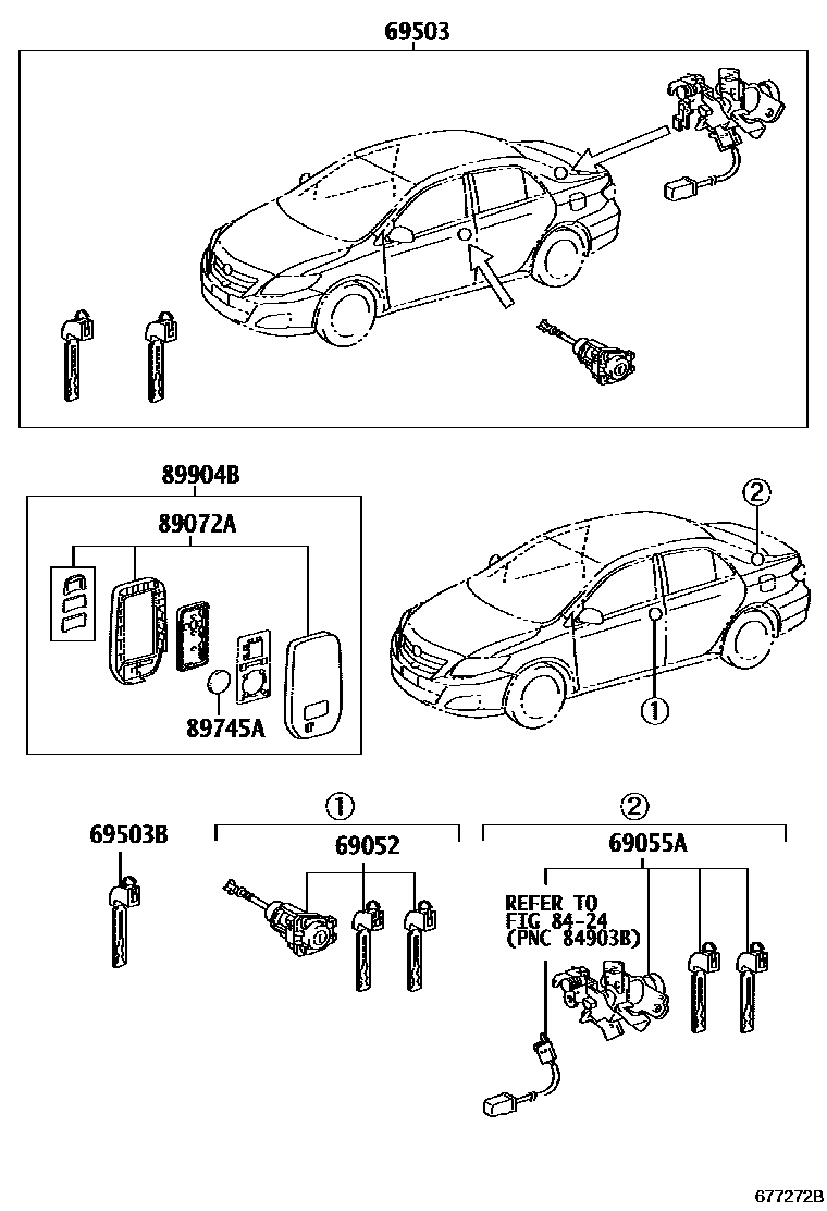 Toyota COROLLA 锁芯组件 EPC diagram — 677272B