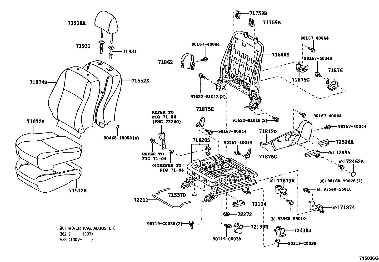 Toyota COROLLA 前排座椅和座椅滑轨 EPC diagram — 715036G