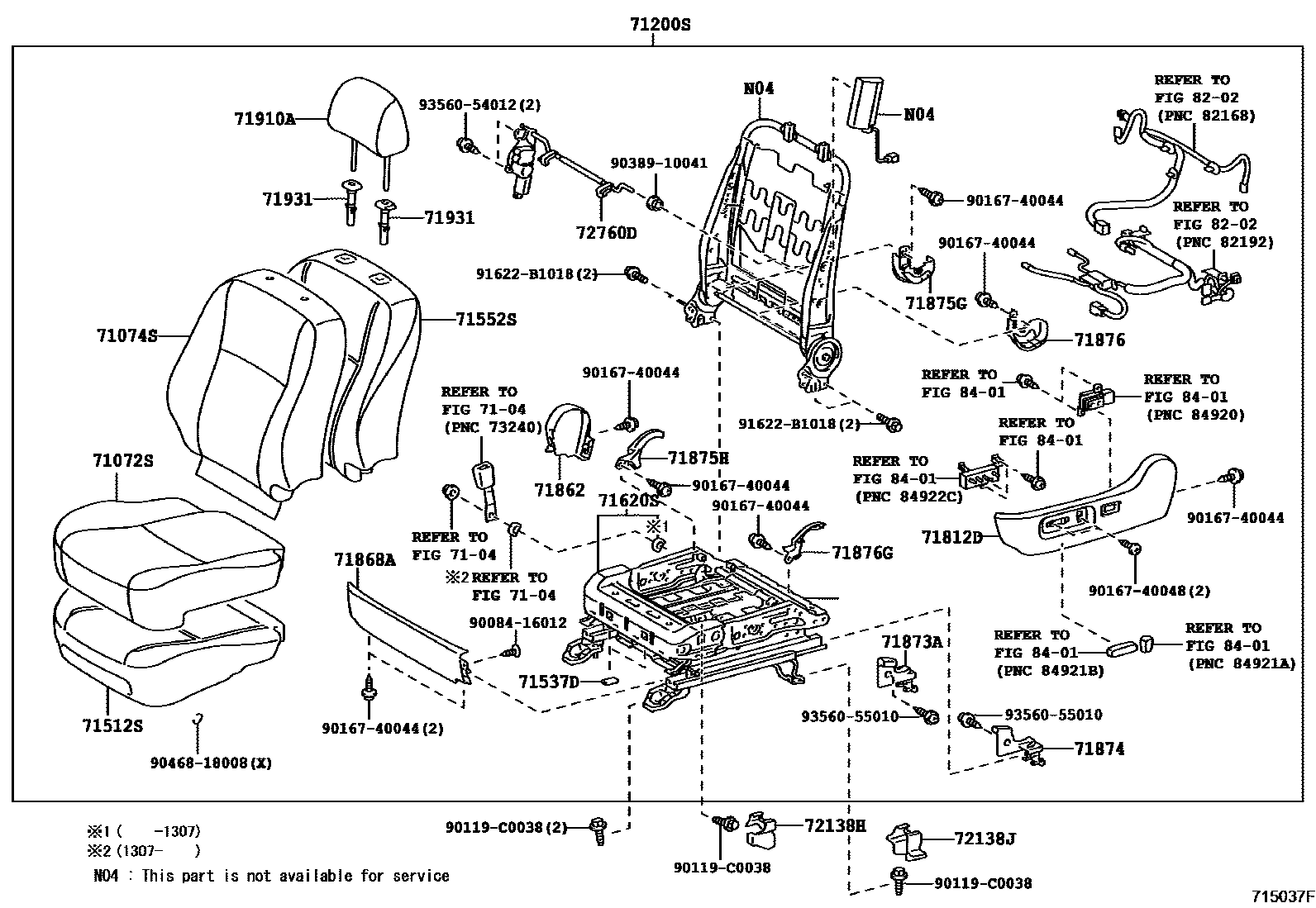 Toyota COROLLA 前排座椅和座椅滑轨 EPC diagram — 715037F
