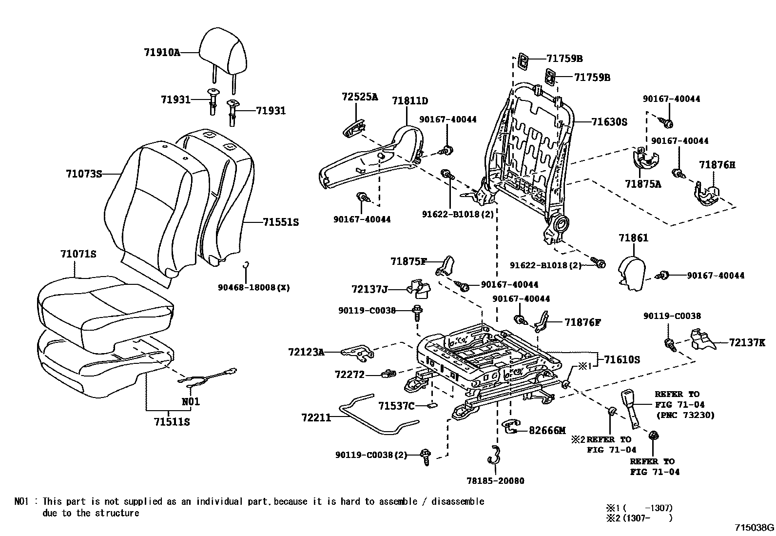 Toyota COROLLA 前排座椅和座椅滑轨 EPC diagram — 715038G