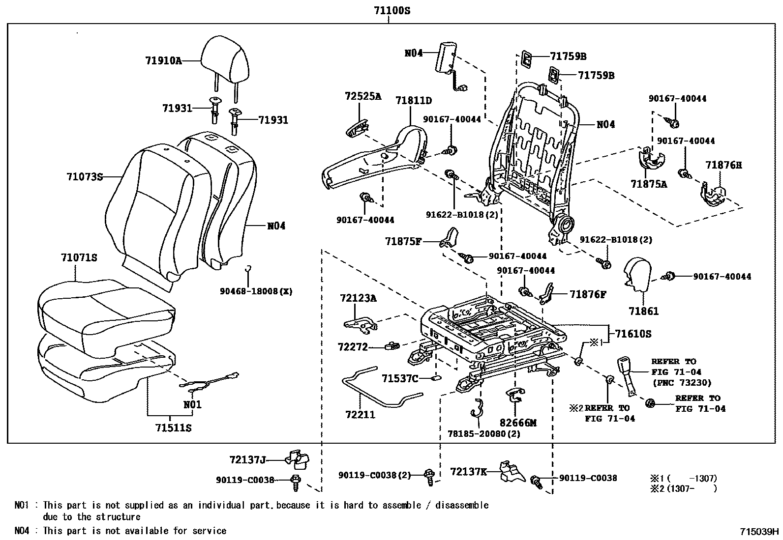 Toyota COROLLA 前排座椅和座椅滑轨 EPC diagram — 715039H