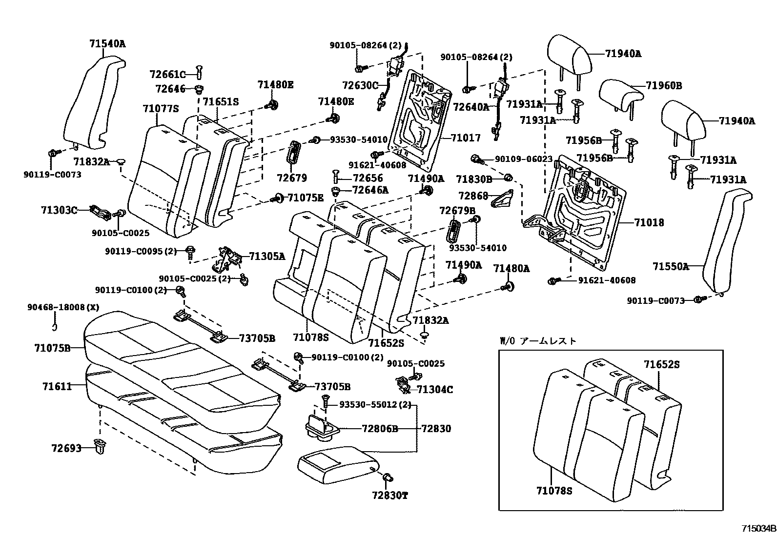 Toyota COROLLA 后排座椅和座椅滑轨 EPC diagram — 715034B