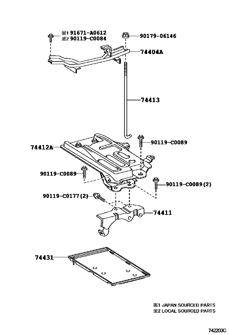Toyota COROLLA battery holder EPC diagram — 742203C