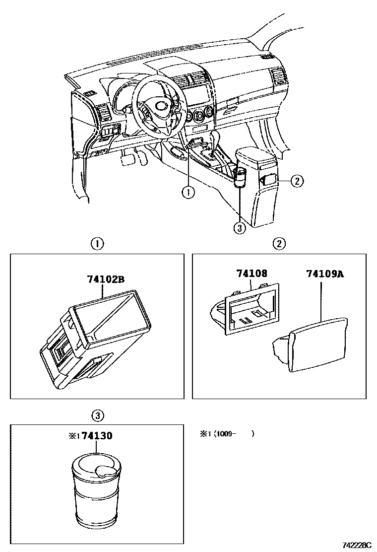 Toyota COROLLA 烟灰盒 EPC diagram — 742228C