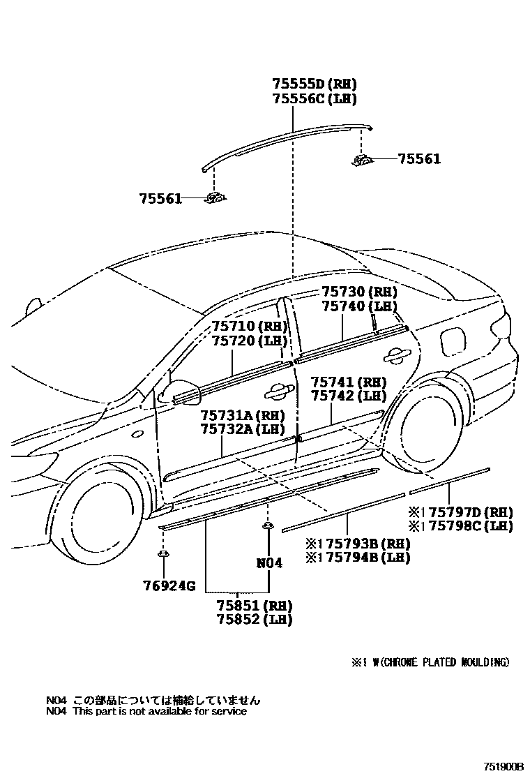 Toyota COROLLA 侧防护条 EPC diagram — 751900B