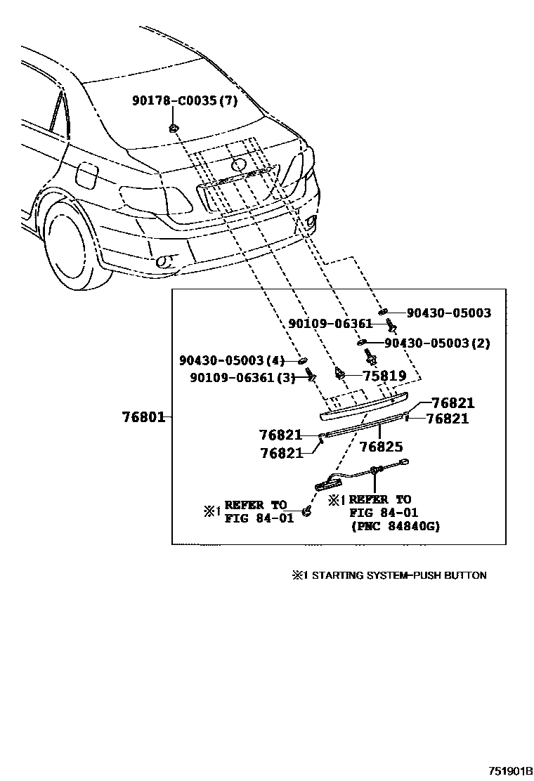 Toyota COROLLA 后防护条 EPC diagram — 751901B