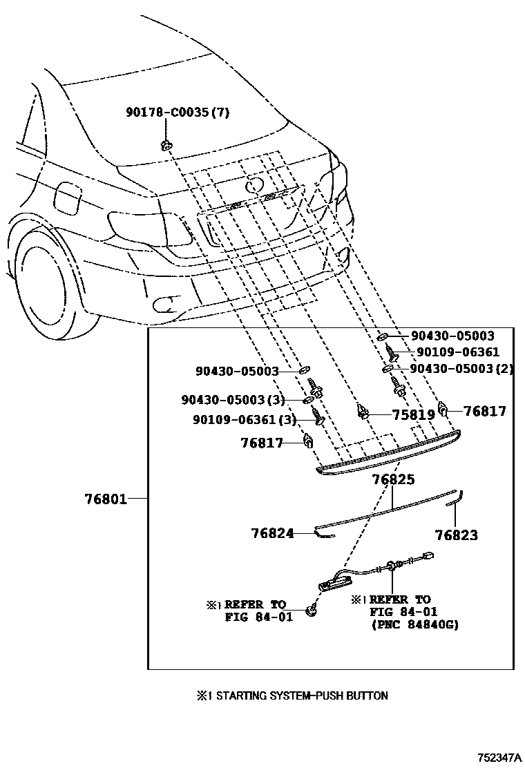 Toyota COROLLA 后防护条 EPC diagram — 752347A
