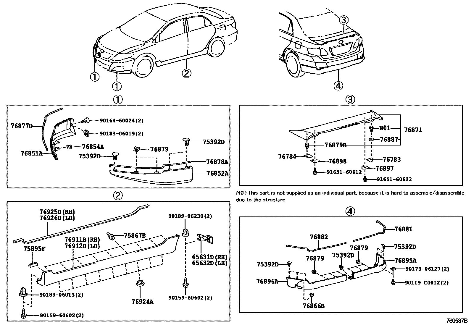 Toyota COROLLA 挡泥板和扰流板 EPC diagram — 760587B