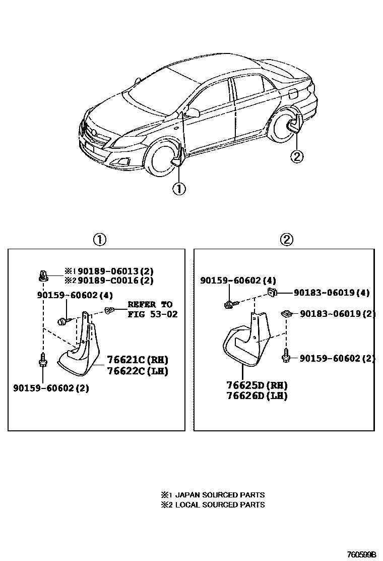 Toyota COROLLA 挡泥板和扰流板 EPC diagram — 760599B
