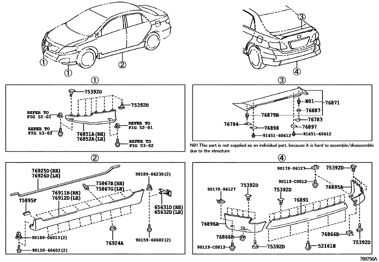 Toyota COROLLA 挡泥板和扰流板 EPC diagram — 760756A