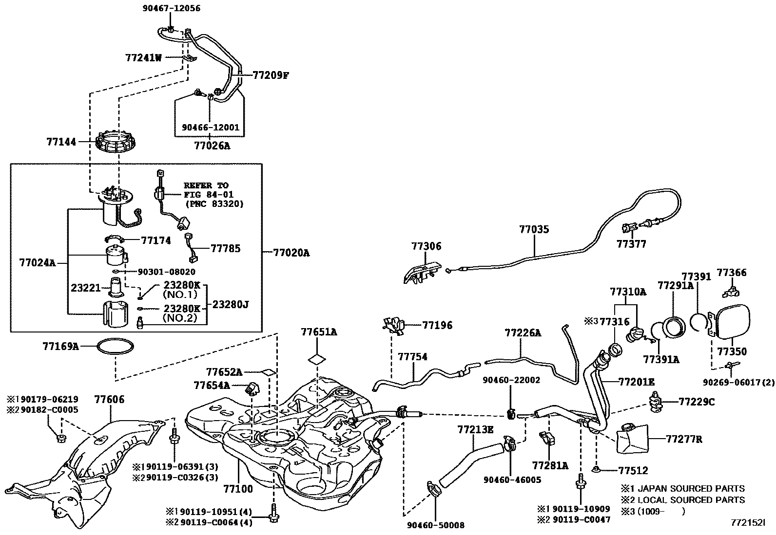Toyota COROLLA 燃油箱和燃油管 EPC diagram — 772152I