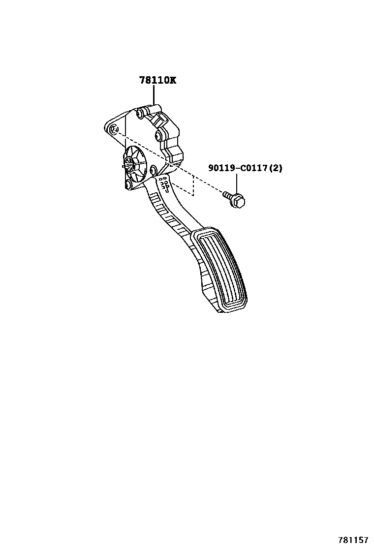 Toyota COROLLA accelerator pedal connecting rod EPC diagram — 781157