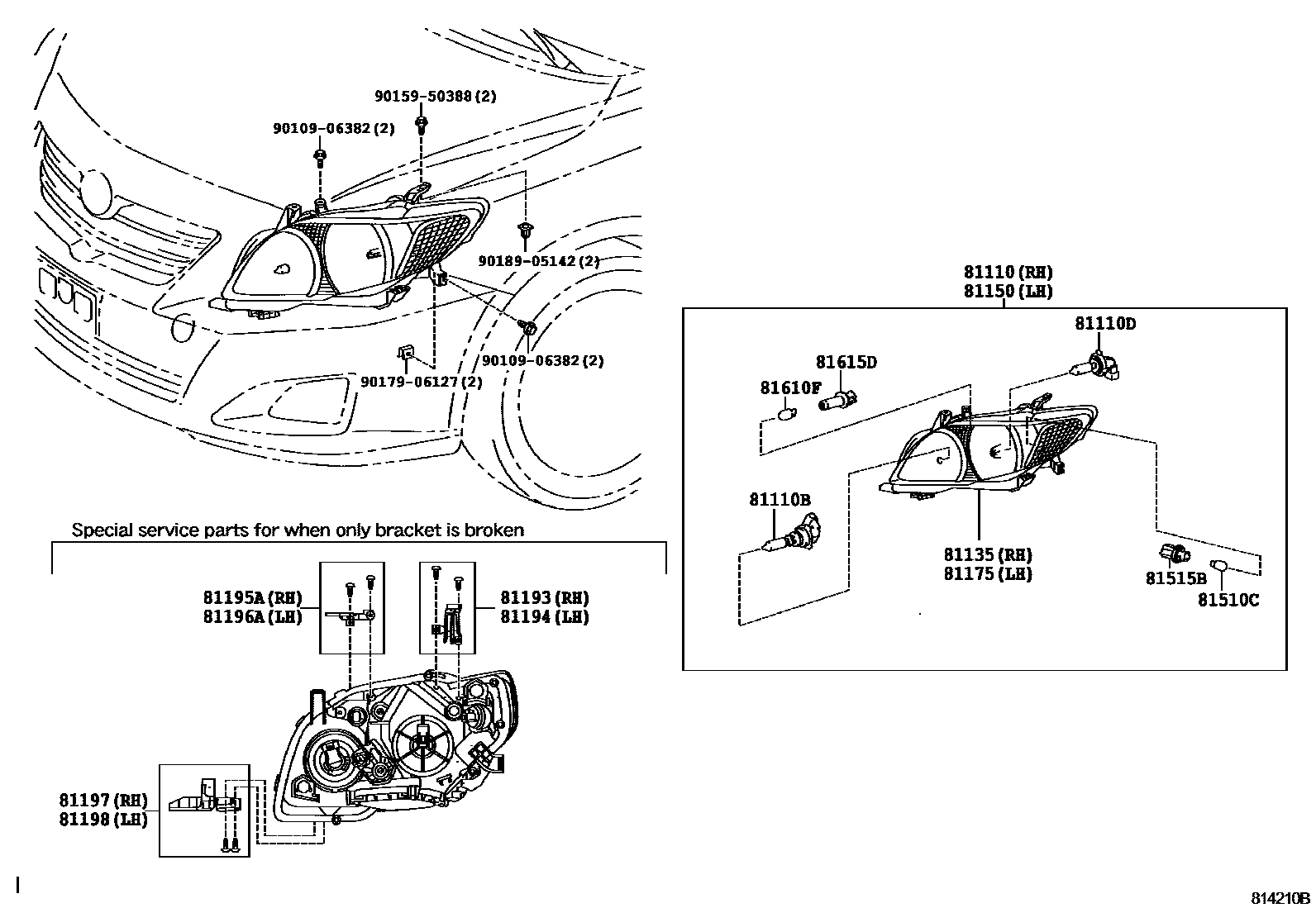 Toyota COROLLA Headlamp EPC diagram — 814210B