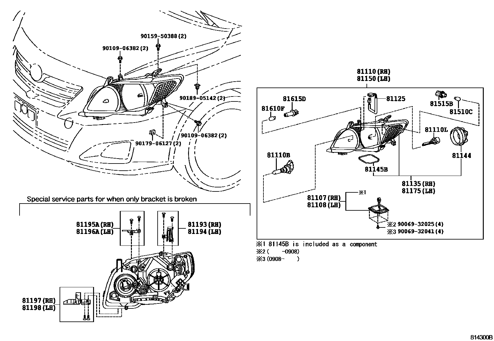 Toyota COROLLA Headlamp EPC diagram — 814300B