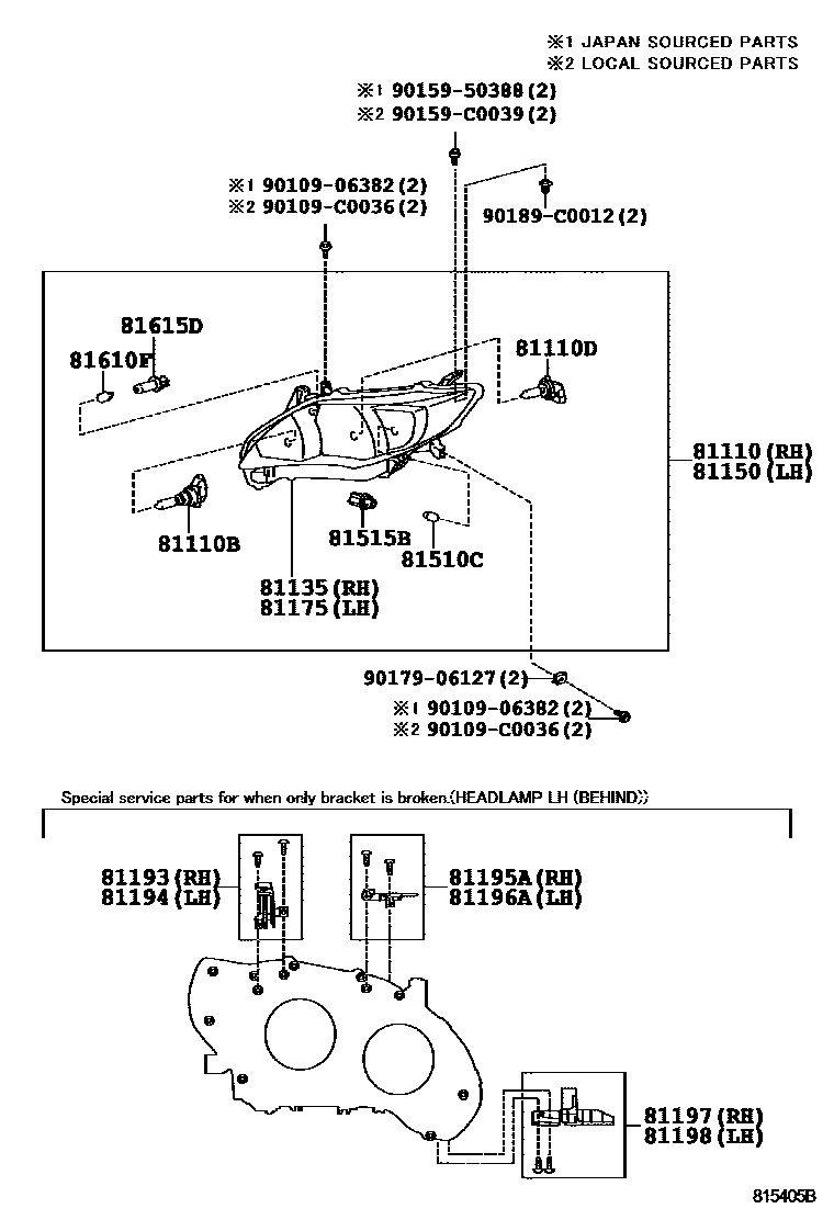 Toyota COROLLA Headlamp EPC diagram — 815405B