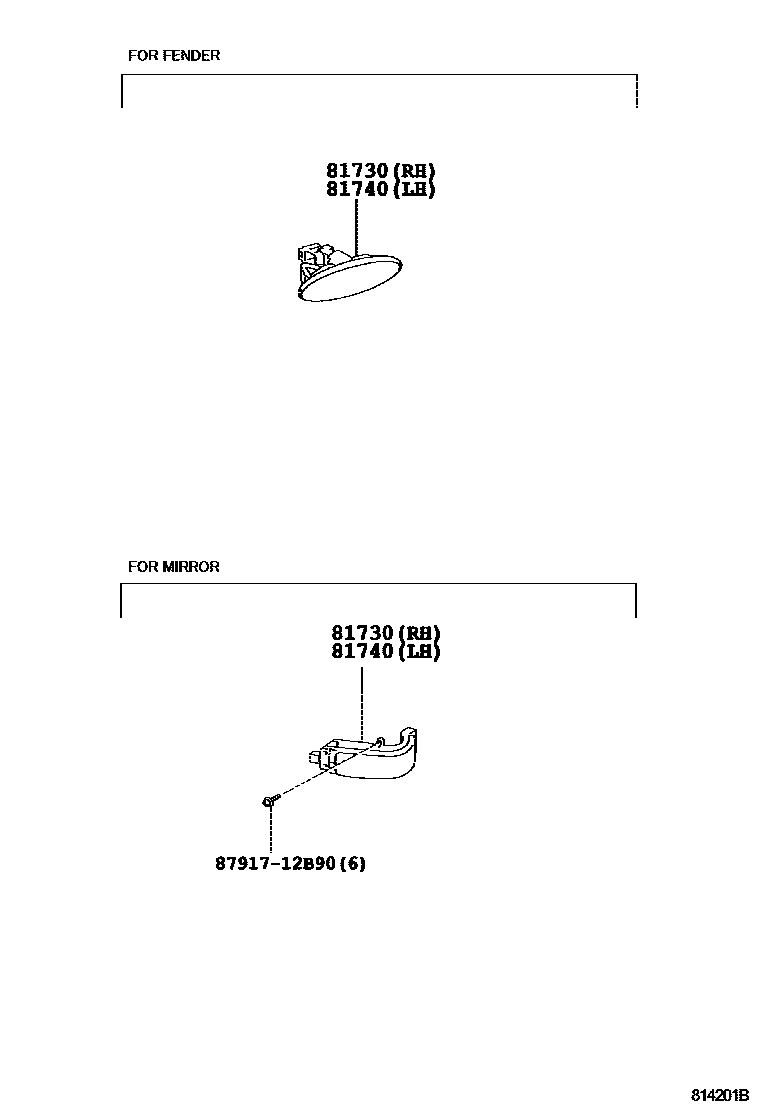 Toyota COROLLA Side Turn Signal & Outer Mirror Lamp EPC diagram — 814201B