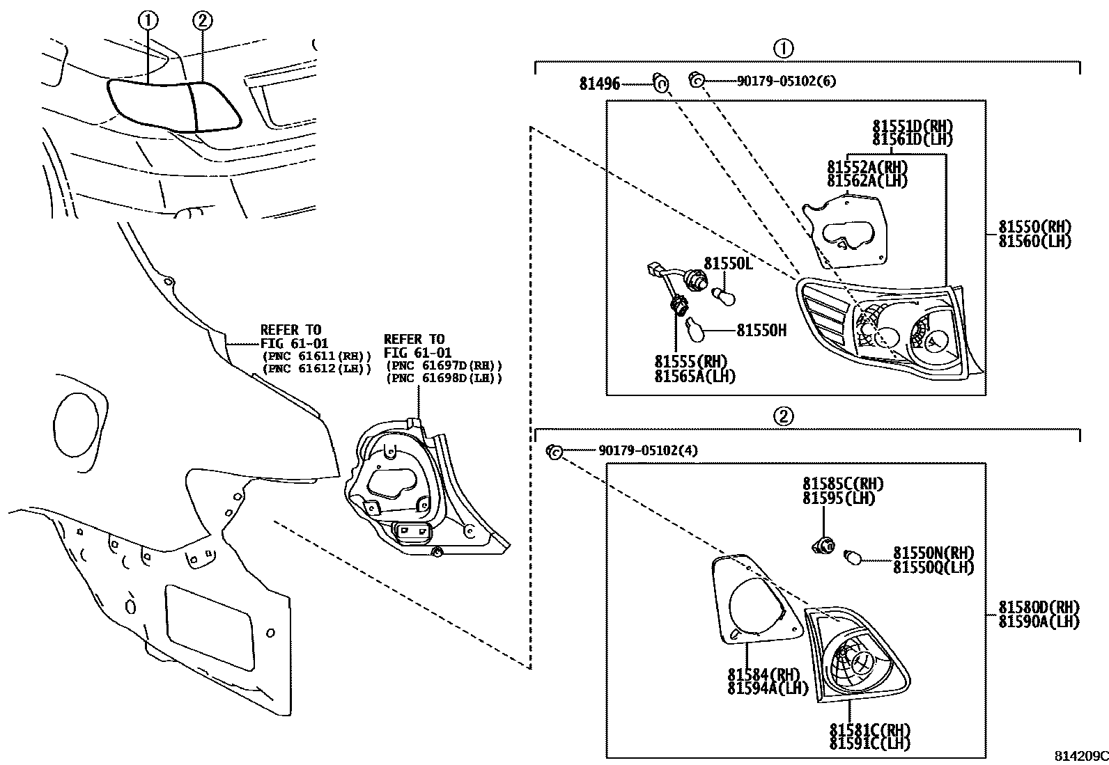 Toyota COROLLA 后组合灯 EPC diagram — 814209C