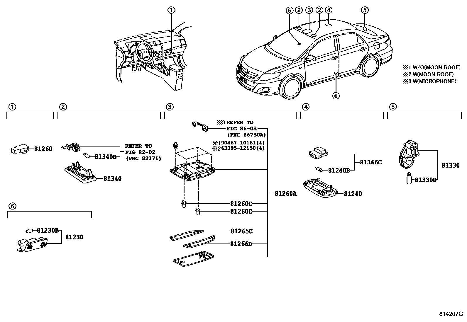Toyota COROLLA 车内灯 EPC diagram — 814207G