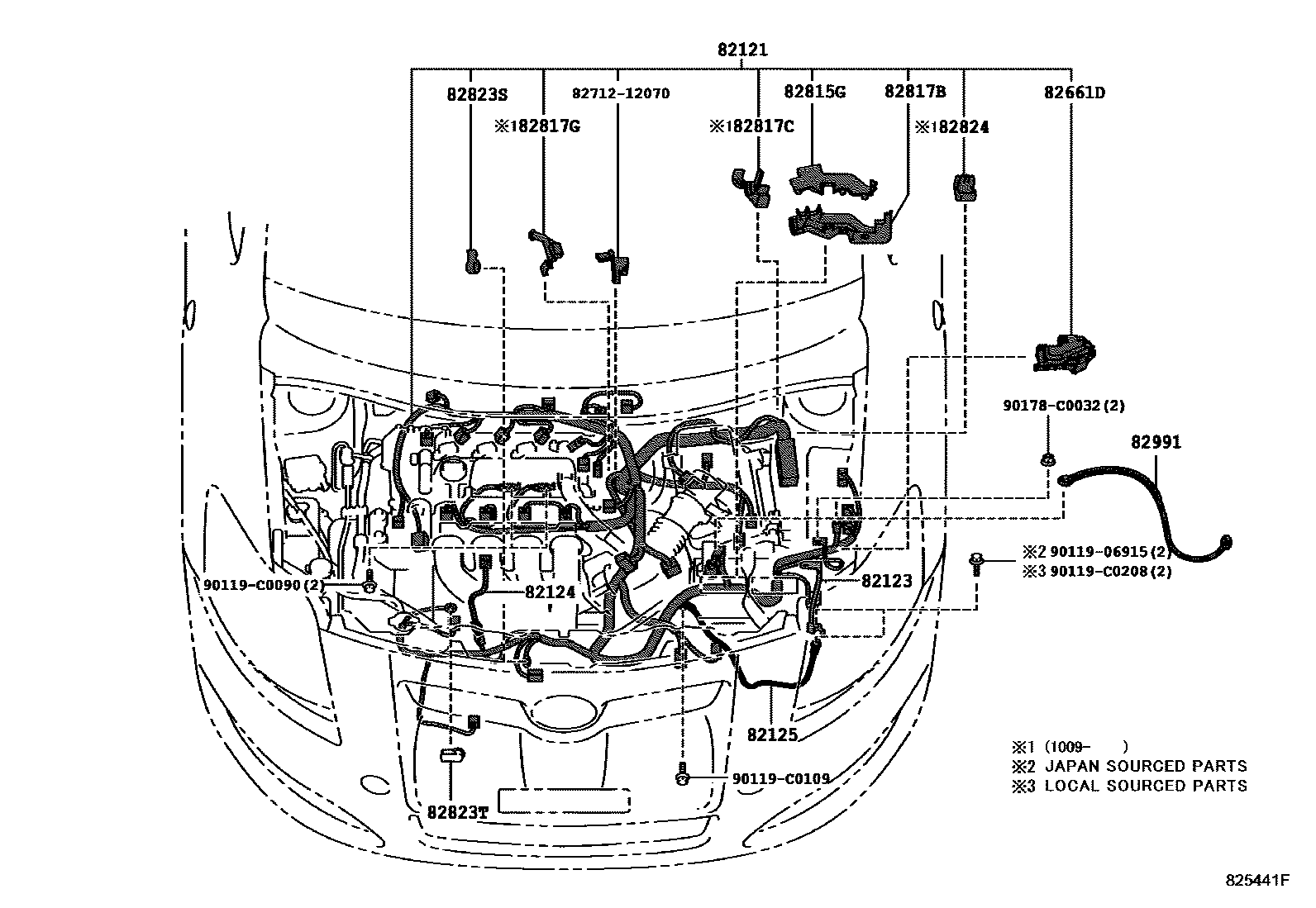 Toyota COROLLA 线束和卡夹 EPC diagram — 825441F