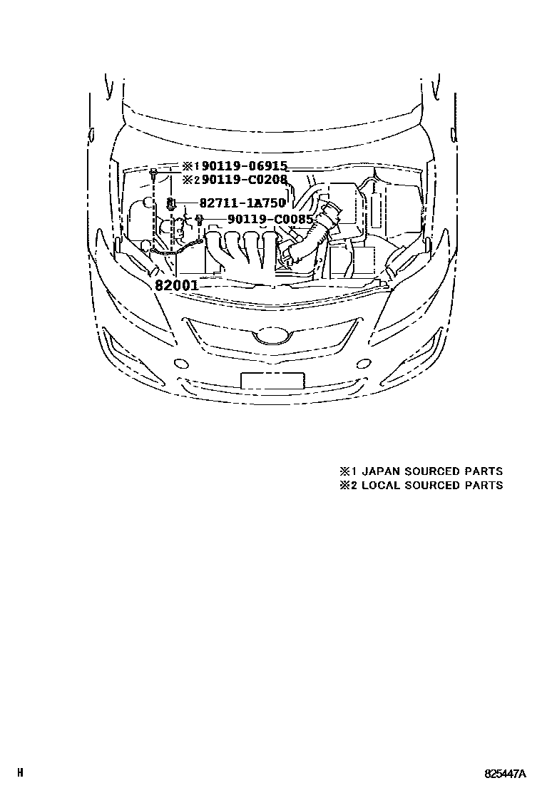 Toyota COROLLA 线束和卡夹 EPC diagram — 825447A