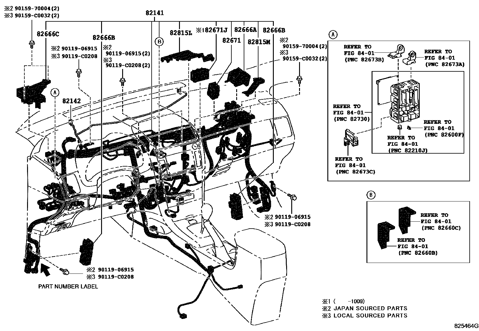 Toyota COROLLA 线束和卡夹 EPC diagram — 825464G