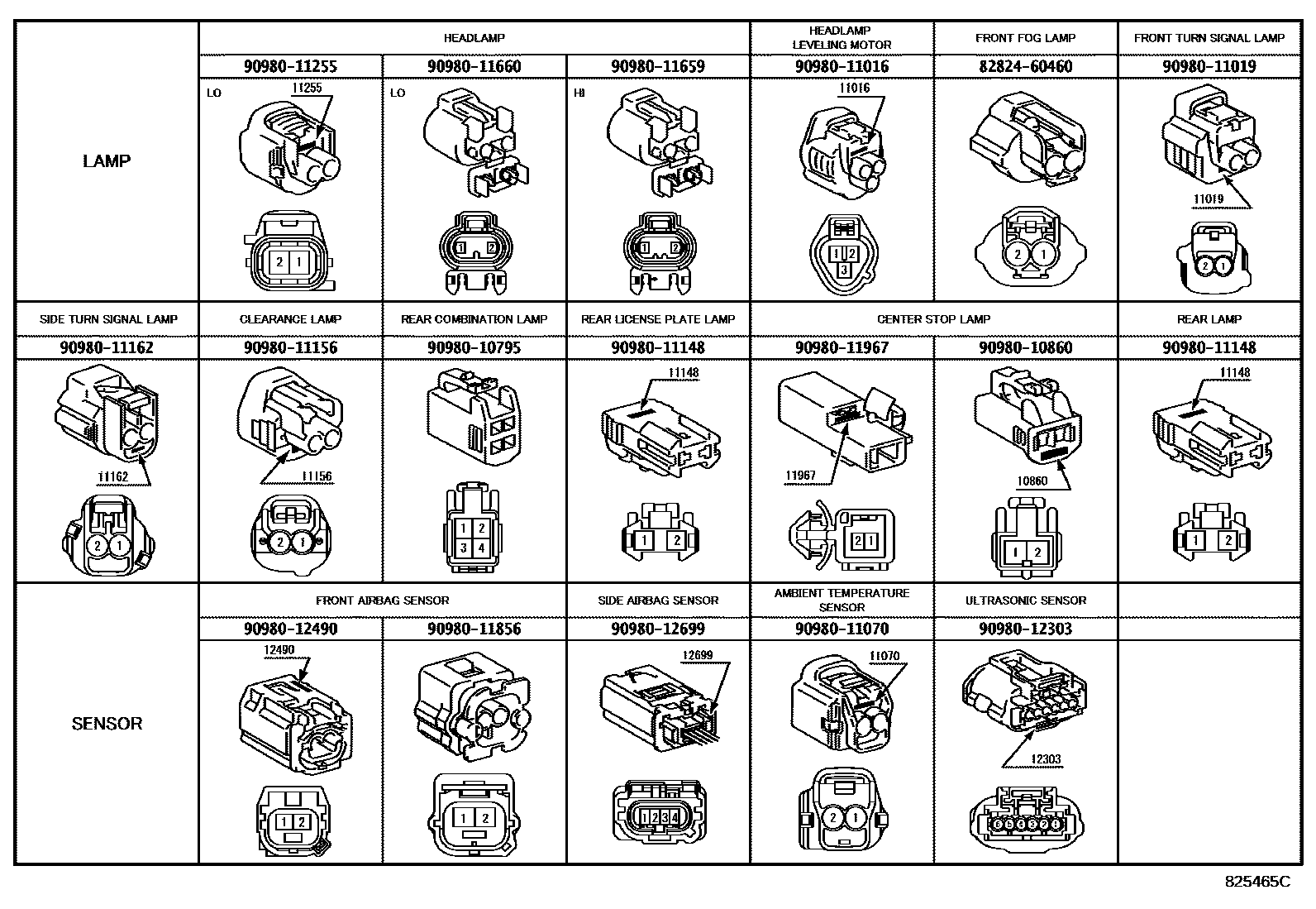 Toyota COROLLA 线束和卡夹 EPC diagram — 825465C