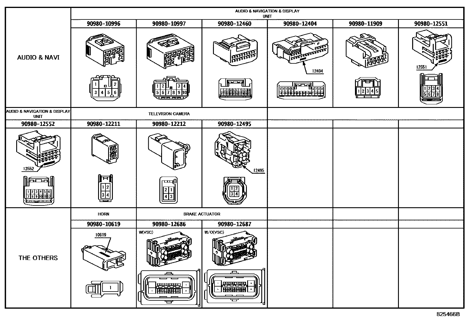 Toyota COROLLA 线束和卡夹 EPC diagram — 825466B