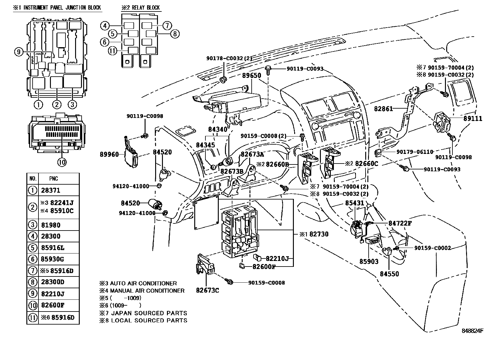 Toyota COROLLA 开关和继电器和ECU EPC diagram — 848824F