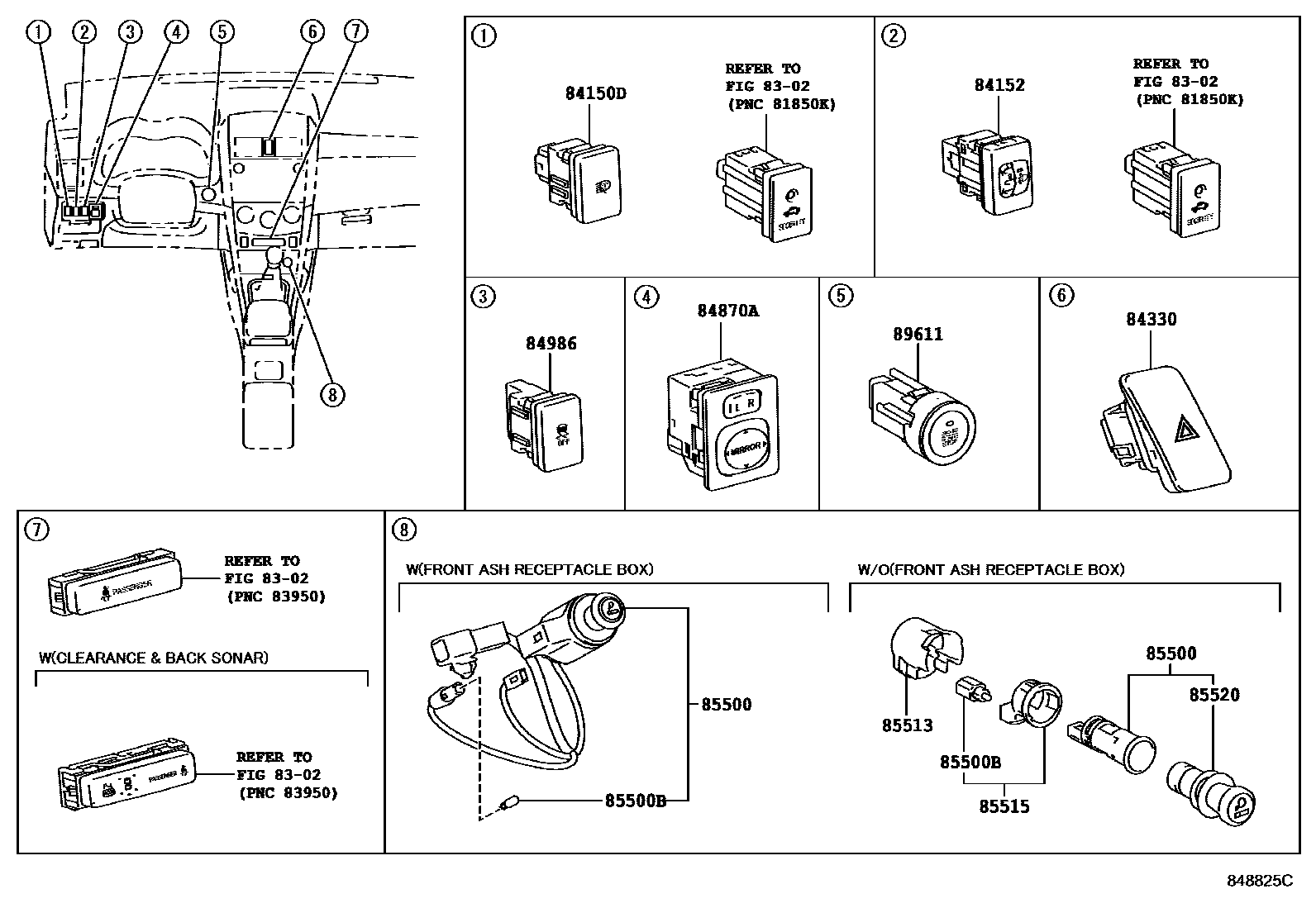 Toyota COROLLA 开关和继电器和ECU EPC diagram — 848825C