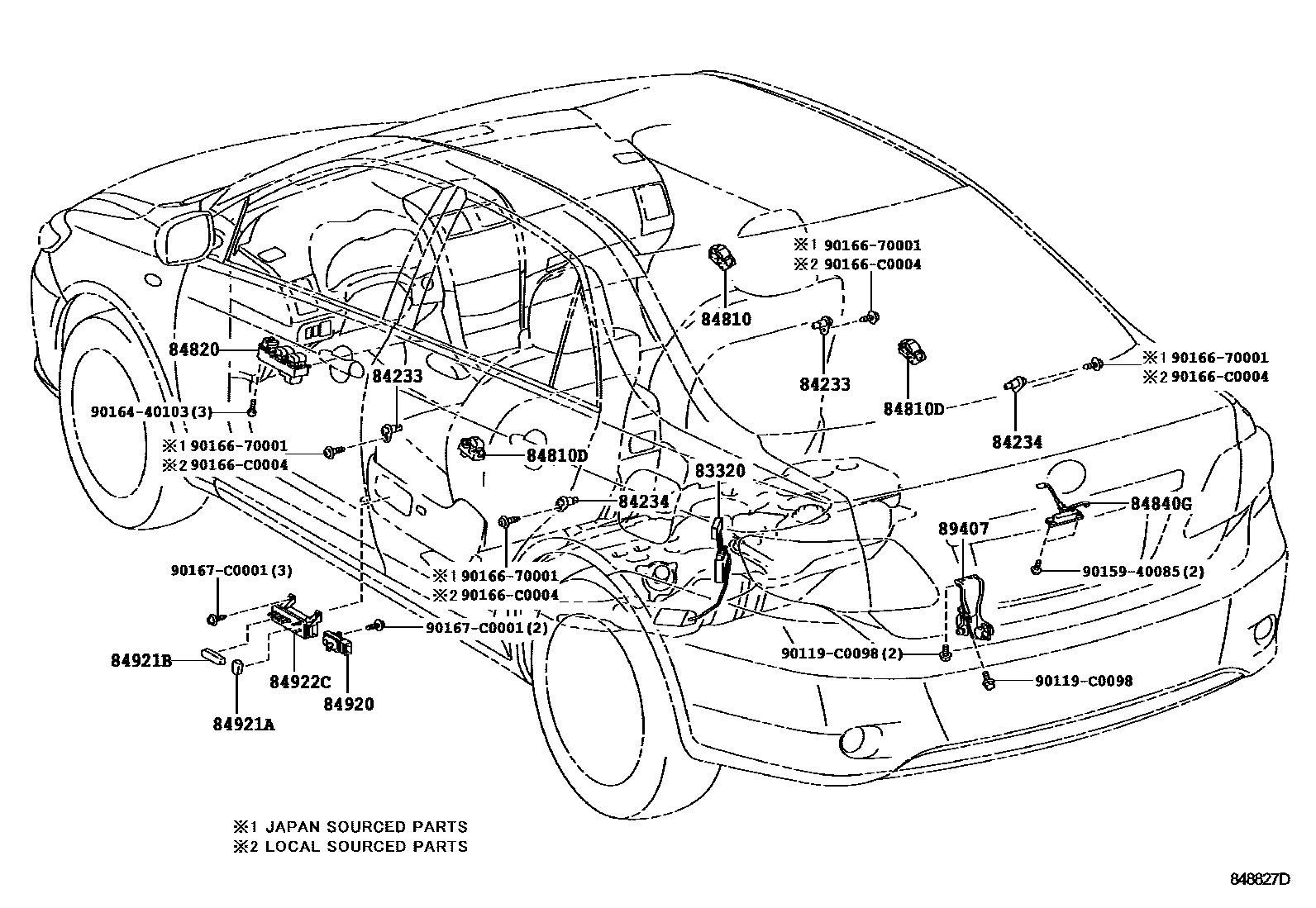 Toyota COROLLA 开关和继电器和ECU EPC diagram — 848827D