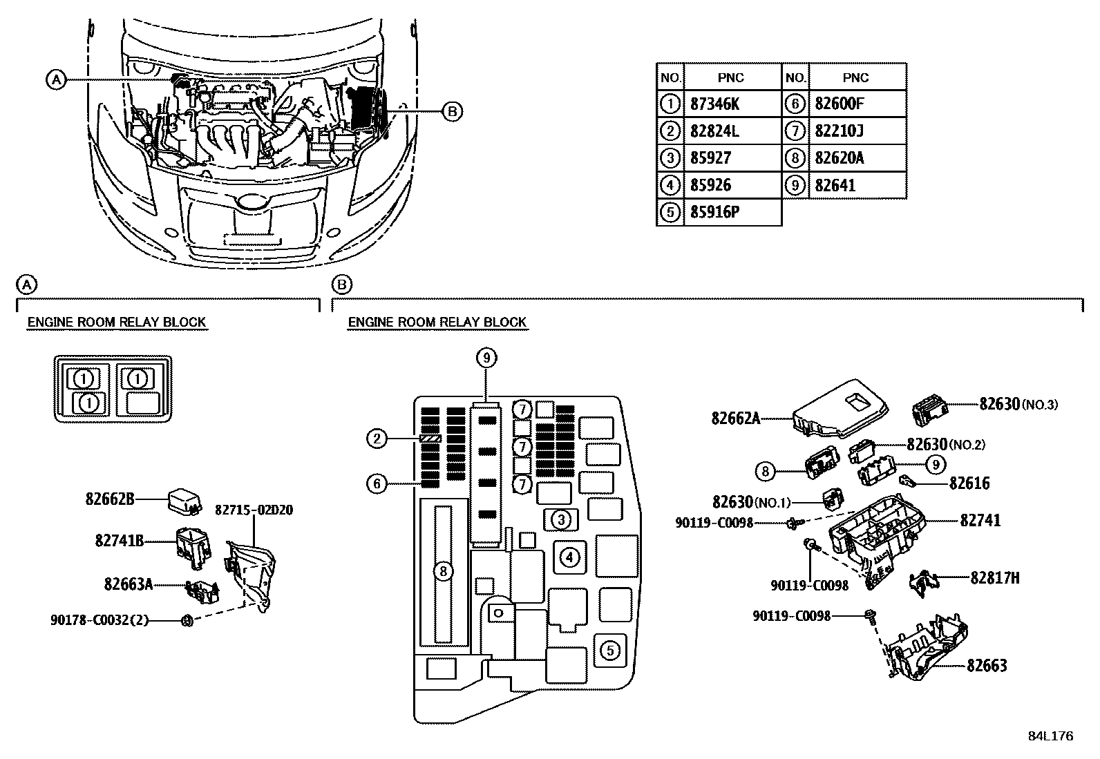 Toyota COROLLA 开关和继电器和ECU EPC diagram — 84L176