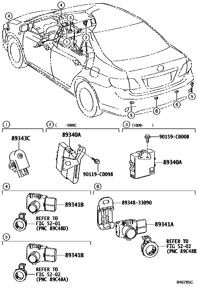 Toyota COROLLA 测距雷达和倒车雷达 EPC diagram — 848785C